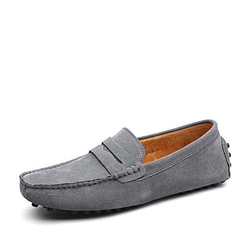 DUORO Herren Klassische Weiche Mokassin Echtes Leder Schuhe Loafers Wohnungen Fahren Halbschuhe (42 EU, Grau) von DUORO