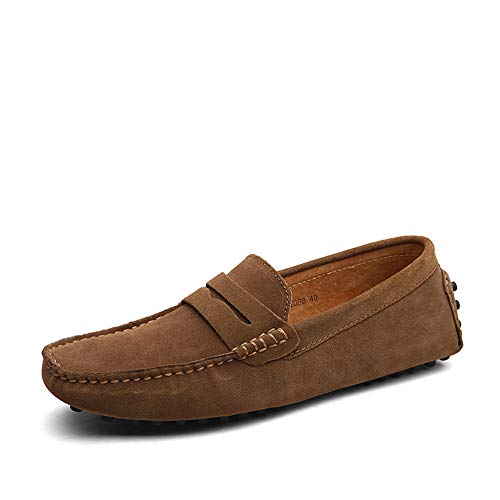 DUORO Herren Klassische Weiche Mokassin Echtes Leder Schuhe Loafers Wohnungen Fahren Halbschuhe (42 EU, Khaki) von DUORO