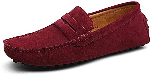 DUORO Herren Klassische Weiche Mokassin Echtes Leder Schuhe Loafers Wohnungen Fahren Halbschuhe (47 EU, Rot) von DUORO