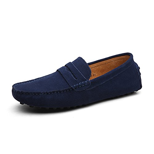 DUORO Herren Klassische Weiche Mokassin Echtes Leder Schuhe Loafers Wohnungen Fahren Halbschuhe (48 EU / 290 mm, Dunkelblau) von DUORO