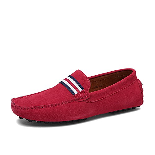 DUORO Herren Klassische Weiche Mokassin Echtes Leder Schuhe Loafers Wohnungen Fahren Halbschuhe (48 EU / 290 mm, Rot 2) von DUORO