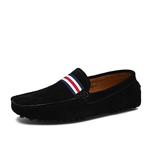 DUORO Herren Klassische Weiche Mokassin Echtes Leder Schuhe Loafers Wohnungen Fahren Halbschuhe (48 EU / 290 mm, Schwarz 2) von DUORO