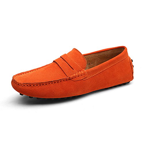 DUORO Herren Klassische Weiche Mokassin Echtes Leder Schuhe Loafers Wohnungen Fahren Halbschuhe (49 EU / 295 mm, Orange) von DUORO