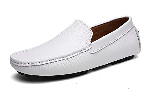 DUORO Herren Mokassins Leder Handgefertigt Loafers Freizeitschuhe Halbschuhe 38-47 (41 EU, Weiß) von DUORO