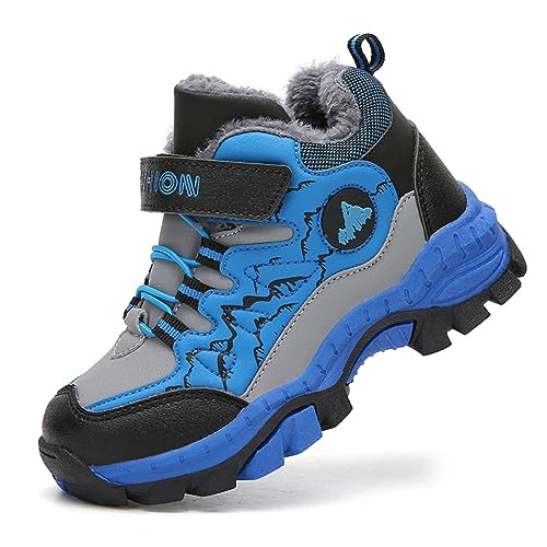 DUORO Kinder Winterschuhe Jungen rutschfest Trekking Wanderschuhe Warm Gefüttert Sneaker Bequem Baumwollschuhe (Blau-3, 30) von DUORO