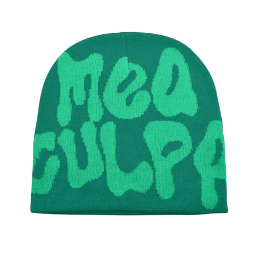 Beanie Y2k Mütze Beanie MEA Culpa Wintermütze Herren Damen Y2k Beanie Hip Hop Warme Strickmütze Thermo Mütze Winter Harajuku Fashion One Size von DUOROUPUTAO