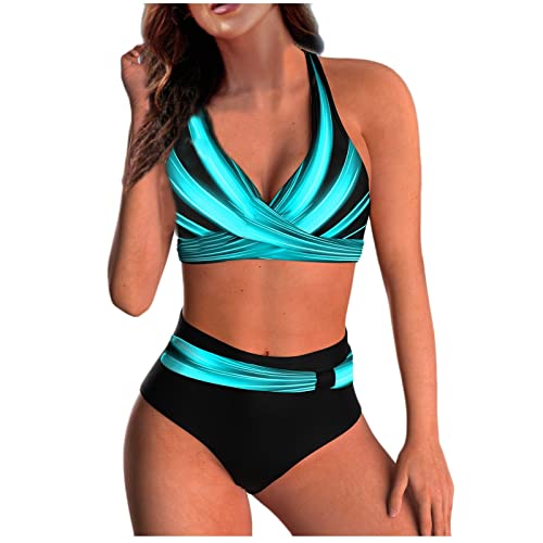 DUOROUPUTAO Bikini Damen GroßE Brüste Bauchweg Bademode Zweiteiliger Push Up Sexy Bademode Damen Farbblockdruck mit Brustpolster für Frauen von DUOROUPUTAO