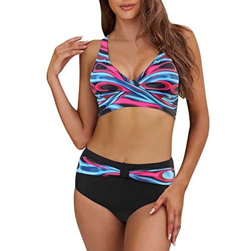 DUOROUPUTAO Bikini Damen GroßE Brüste Bauchweg Bademode Zweiteiliger Push Up Sexy Bademode Damen Farbblockdruck mit Brustpolster für Frauen von DUOROUPUTAO