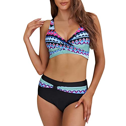 DUOROUPUTAO Bikini Damen GroßE Brüste Bauchweg Bademode Zweiteiliger Push Up Sexy Bademode Damen Farbblockdruck mit Brustpolster für Frauen von DUOROUPUTAO