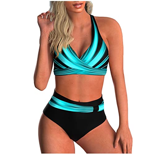 DUOROUPUTAO Bikini Damen Set, Zweiteiler Bauchweg Bademode High Waist Sexy Badeanzug V-Ausschnitt Push Up Sommer Blumenmuster von DUOROUPUTAO