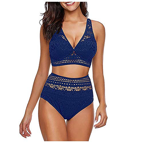 DUOROUPUTAO Damen Badeanzug Bauchweg High Waist V Ausschnitt Bademode Zweiteiliger Push UP aushöhlen Sexy Bikini Set für Frauen Sommer Strand Swimsuit von DUOROUPUTAO