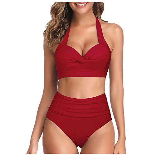 DUOROUPUTAO Damen Badeanzug Bauchweg High Waist V Ausschnitt Bademode Zweiteiliger Push UP aushöhlen Sexy Bikini Set für Frauen Sommer Strand Swimsuit, XL von DUOROUPUTAO