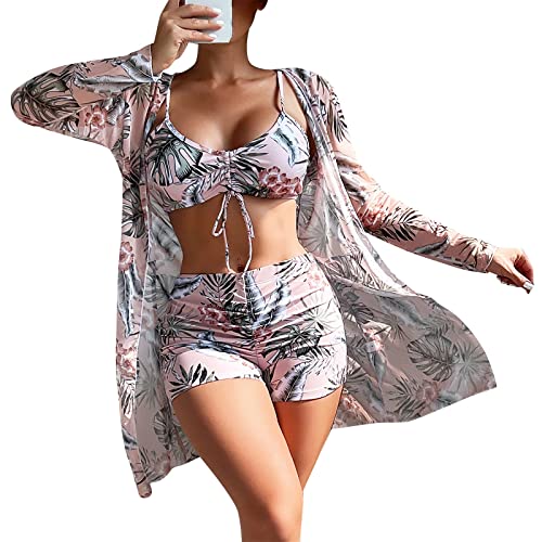 DUOROUPUTAO Damen Bikini Set Bauchweg Sommer Badeanzug Dreiteiliger Push Up Bademode GroßE Brüste Sexy Blumenmuster Swimsuit Set für Frauen von DUOROUPUTAO