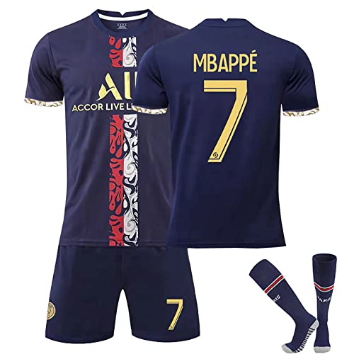 DUOROUPUTAO Páris Trikot PSG Kinder und Erwachsene, Fußball-T-Shirt und Shorts Fußball-Jersey, Jungen, Fußballkleidung, Paris mit Socke, C-7., 6-7 Jahre von DUOROUPUTAO