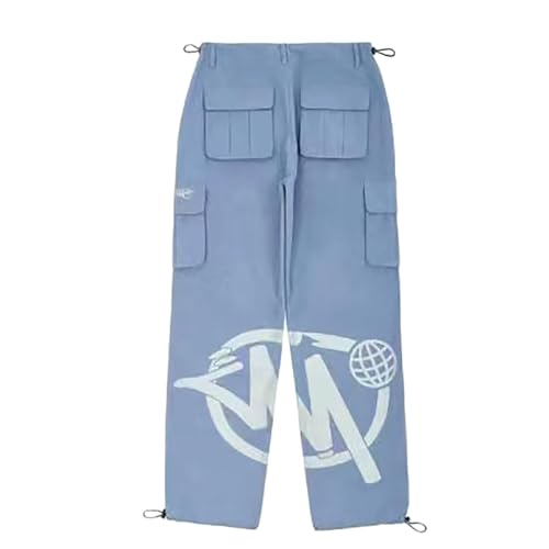 Minus Two Cargo Y2K Herren Minus Two Baggy Jeans Hip-Hop Cargo Hose mit Schrift Vorne 2023 Harajuku Denim Print Lässige Straight Hose mit Weitem Bein von DUOROUPUTAO