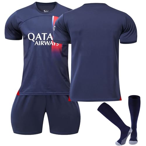 PSG Trikot Kinder Paris Fußball Trikot Set 23/24 Neues Hause/Auswärts Fussball Trikot, Frankreich Fussball Trikot Anzug Herren/Junge Mädchen Football Jersey Tshirts, Shorts und Socken Paris Anzug von DUOROUPUTAO