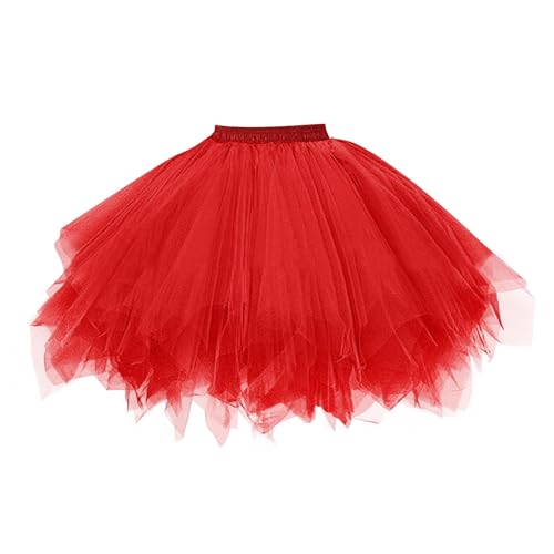 Tüllrock Damen Kurz Tutu Karneval Kostüm Ballett Rock Tüll Hohe Taille Retro Rockabilly 50er Petticoat Puffy Midi Unterrock Faschingskostüme von DUOROUPUTAO