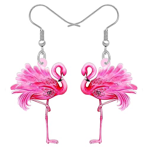 DUOWEI Acry karminrot Flamingo Vogel Ohrringe baumeln Schmuck für Frauen Mädchen Teens Sommer Frühling Geschenke (Flamingo B) von DUOWEI