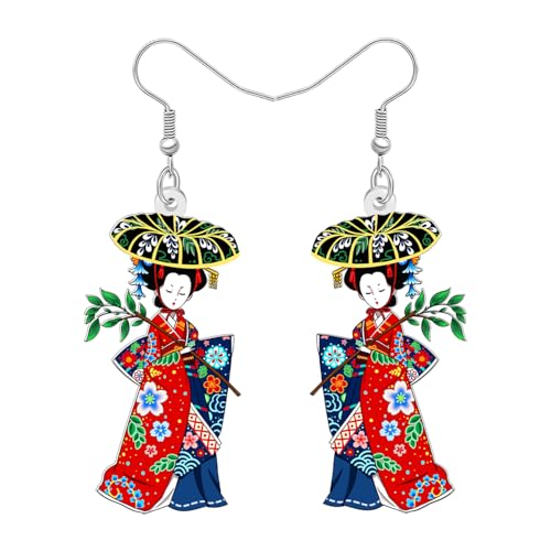 DUOWEI Acryl Anime Cute Japanisch Stil Kimono Puppe Ohrringe Charms Dangle Schmuck Geschenke für Damen Frauen Teenager Mädchen (Bunt) von DUOWEI