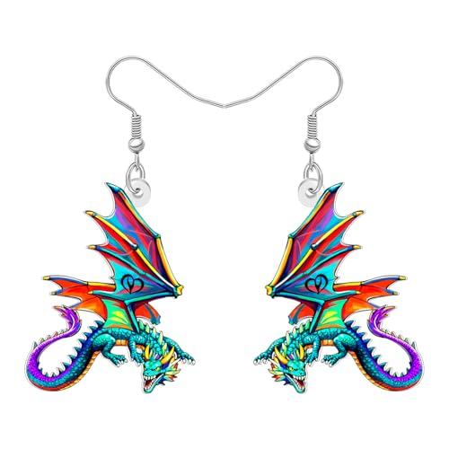 DUOWEI Acryl Fantasie Drache Ohrringe Hängend Niedliche Dinosaurier Kreatives Design Mythische Mittelalterliche Tier Dino-Schmuck Zubehör Drachen Geschenke für Damen Mädchen Mama (Mehrfarbig) von DUOWEI