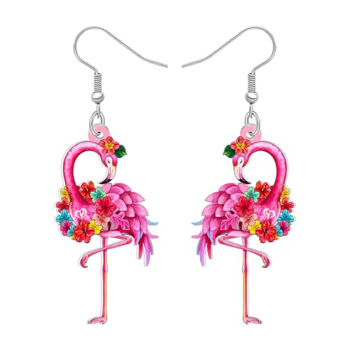 DUOWEI Acryl Funny Hawaii Tropische Rosa Flamingo Ohrringe Hängend Niedlich Vogel mit Becher Cocktail Margarita Ohrringe Sommer Schmuck für Damen Mädchen Strand Liebhaber Geschenke (Rose) von DUOWEI