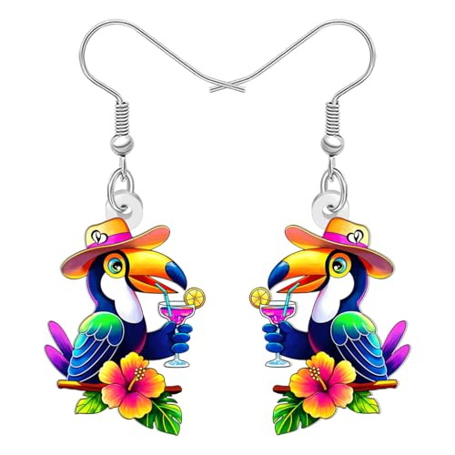 DUOWEI Acryl Funny Tropisch Vogel Tukan Stehend auf Zweigstelle Hängend Ohrringe für Damen Mädchen Blumen Blume Ohrringe Schmuck Zubehör für Vögel Liebende Geschenke Reize (Bunt) von DUOWEI