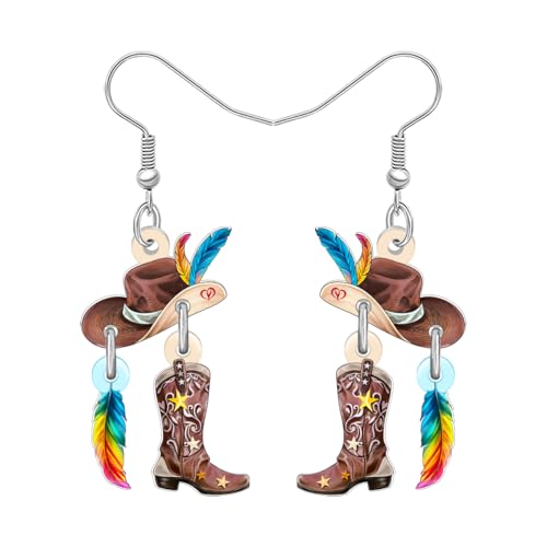 DUOWEI Acryl Lustige Western Cowgirl Stiefel Hut Ohrringe Hängend Niedlich Cowboy Country Einzigartiges Design Schmuck Outfit Geschenke für Damen Mädchen Rodeo Land Musik Liebhaber Charms (Buntes) von DUOWEI