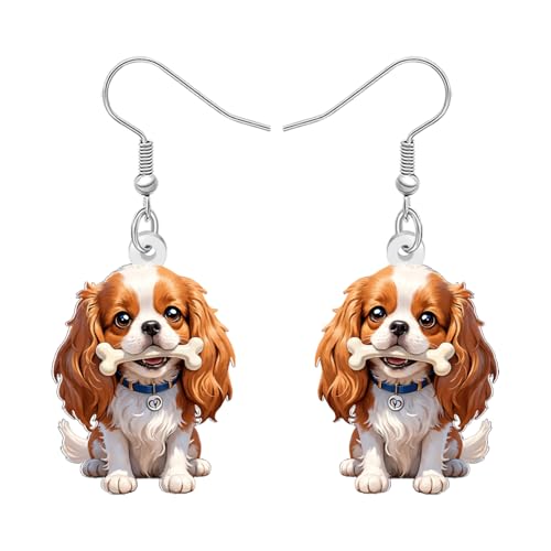 DUOWEI Acryl Niedliche Cavalier König Karl Spaniel Ohrringe Hängend Cartoon Tier Haustiere Welpe Design Schmuck Zubehör Hund Mama Geschenke für Damen Mädchen Hundeliebhaber Charms (Beige) von DUOWEI