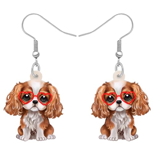 DUOWEI Acryl Niedliche Cavalier König Karl Spaniel Ohrringe Hängend Cartoon Tier Haustiere Welpe Design Schmuck Zubehör Hund Mama Geschenke für Damen Mädchen Hundeliebhaber Charms (Braun) von DUOWEI