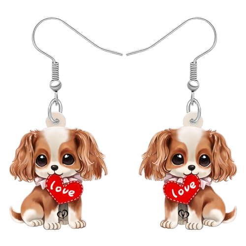 DUOWEI Acryl Niedliche Cavalier König Karl Spaniel Ohrringe Hängend Cartoon Tier Haustiere Welpe Design Schmuck Zubehör Hund Mama Geschenke für Damen Mädchen Hundeliebhaber Charms (Gold) von DUOWEI