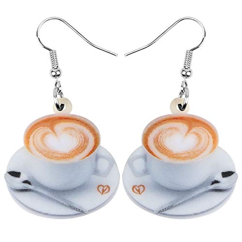 DUOWEI Acryl Süß Heart Eiffelturm Löffel Latte Kaffeetasse Ohrringe Schmuck für Frauen Teens Mädchen Mode Party Geschenke (Braun) von DUOWEI