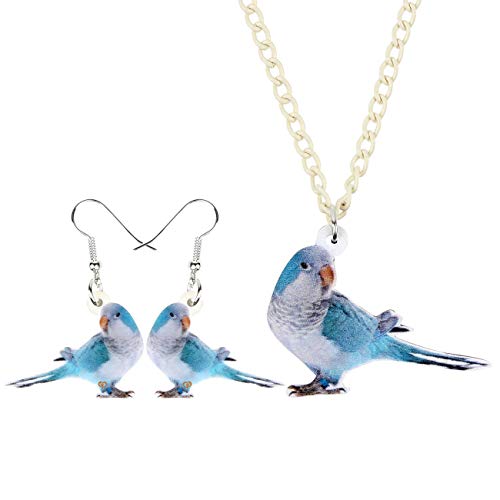 DUOWEI Acryl Süß Monk Parakeet Papagei Vogel Ohrringe und Halskette Set für Frauen Teens Mädchen Anhänger Schmuck Charme Geschenke (Blau) von DUOWEI