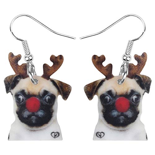 DUOWEI Acryl Weihnachten Chihuahua Mops Hund Ohrringe Haustier Hund Baumeln Ohrringe Schmuck für Frauen kleine Mädchen Urlaub Geschenke (Weiß1) von DUOWEI