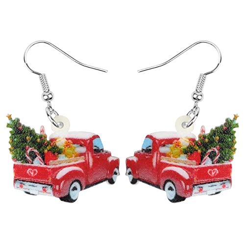 DUOWEI Acryl Weihnachten Truck Ohrringe Dangle Schmuck für Frauen Mädchen Festival Geschenke (Rot) von DUOWEI