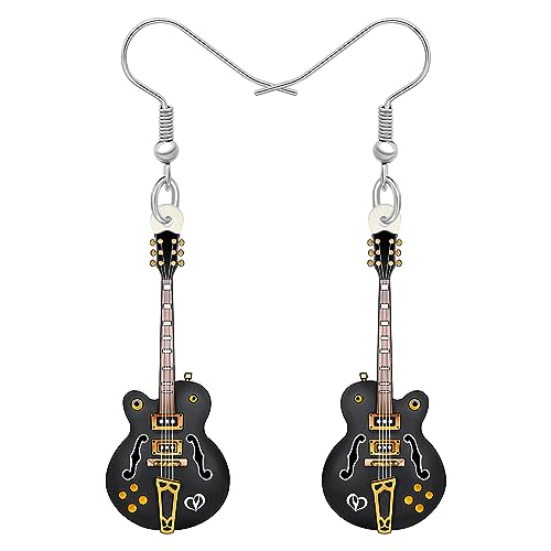 DUOWEI Acryl niedliche Musik Bass E-Gitarre Ohrringe Charms Instrument Tropfen baumeln Schmuck Geschenke für Frauen Teenager Mädchen (Ebenholz) von DUOWEI