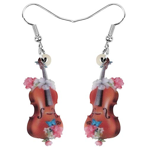 DUOWEI Acryl niedliche Musik Bass E-Gitarre Ohrringe Charms Instrument Tropfen baumeln Schmuck Geschenke für Frauen Teenager Mädchen (Kaffee) von DUOWEI