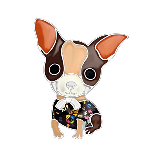 DUOWEI Floral Emaille Chihuahua Hund Brosche Anstecknadel Kleidung Schal Haustier Pin Schmuck für Frauen Teens Mädchen Neuheit Geschenke (Braun) von DUOWEI