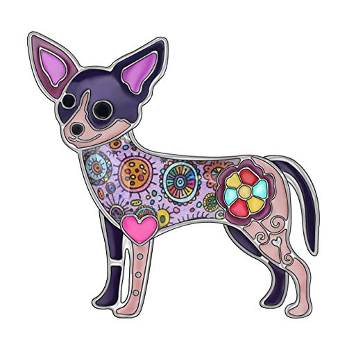 DUOWEI Floral Emaille Chihuahua Hund Brosche Revers Kleidung Schal Haustier Pin Schmuck für Frauen Teens Mädchen Neuheit Geschenke (Lila) von DUOWEI