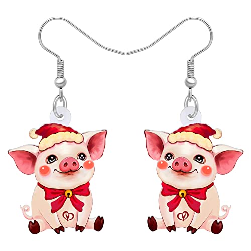 DUOWEI Cute Acryl Pinke Schwein Ohrringe Pig Schmuck Schweine Geschenk Für Damen Frauen Mädchen Schweinefans (Weihnachtsschwein) von DUOWEI