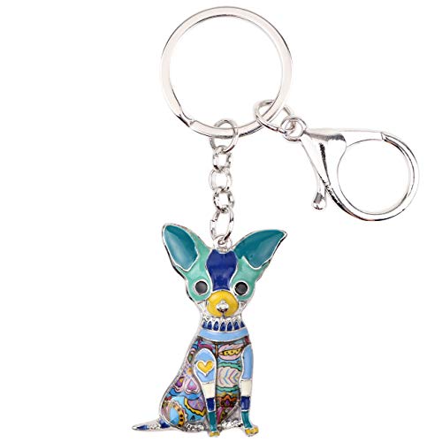 DUOWEI Cute Chihuahua Schlüsselanhänger Geschenke Dainty Hund Schlüsselring Für Damen Frauen Mädchen Autoschlüsselanhänger Charms Zubehör (Blau) von DUOWEI