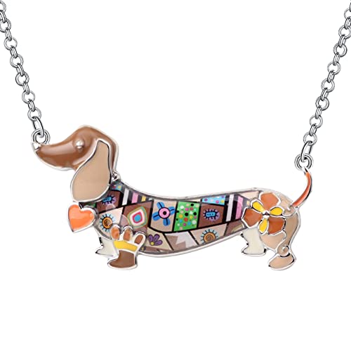 DUOWEI Cute Dackel Geschenke Floral Emaille Dachshund Halskette Anhänger Erinnerungsstück für Frauen Mädchen Hundeliebhaber (Braun) von DUOWEI