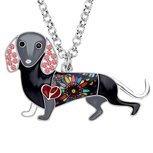 DUOWEI Cute Dackel Geschenke Floral Emaille Dachshund Halskette Anhänger Erinnerungsstück für Frauen Mädchen Hundeliebhaber (Holzkohle) von DUOWEI