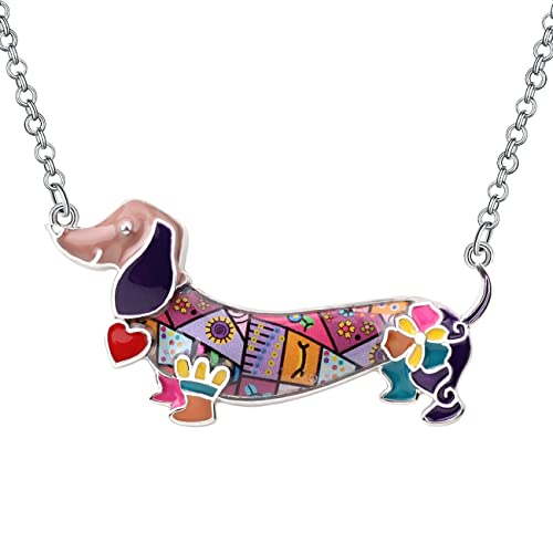 DUOWEI Cute Dackel Geschenke Floral Emaille Dachshund Halskette Anhänger Erinnerungsstück für Frauen Mädchen Hundeliebhaber (Lila) von DUOWEI