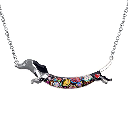 DUOWEI Cute Dackel Geschenke Floral Emaille Dachshund Halskette Anhänger Erinnerungsstück für Frauen Mädchen Hundeliebhaber (Schatten) von DUOWEI