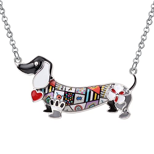 DUOWEI Cute Dackel Geschenke Floral Emaille Dachshund Halskette Anhänger Erinnerungsstück für Frauen Mädchen Hundeliebhaber (Schwarz) von DUOWEI