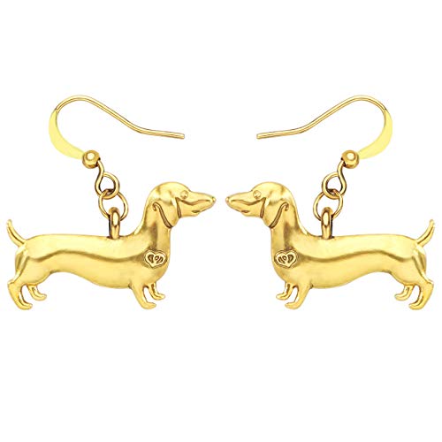 DUOWEI Cute Dackel Hund Ohrringe Dachshund Dangle-Schmuck Geschenke für Frauen Mädchen Kinder (Goldplattierter Dackel) von DUOWEI