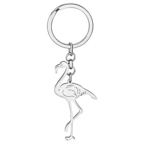 DUOWEI Cute Flamingo Geschenk Emaille Flamingo Schlüsselanhänger Vogel Schlüsselring für Damen Frauen Mädchen Handtasche Charms (Versilberter Edelstahl) von DUOWEI