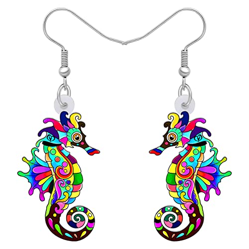 DUOWEI Cute Hippocampus Seepferdchen Ohrringe Acryl Neuheit Cartoon Meerestiere Schmuck Geschenke Für Damen Frauen Mädchen (Regenbogen) von DUOWEI