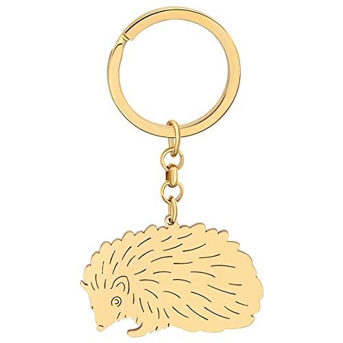 DUOWEI Cute Igel Geschenke 18K Gold Plated Edelstahl Igel Schlüsselanhänger Schlüsselbund Charms Tiere Dekor für Damen Mädchen (Gold) von DUOWEI