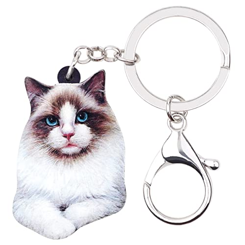 DUOWEI Cute Katze Schlüsselanhänger Acryl Haustier Cat Schlüsselring Handtasche Dekoration für Frauen Girls Charme Geschenk (Ragdoll-Katze) von DUOWEI